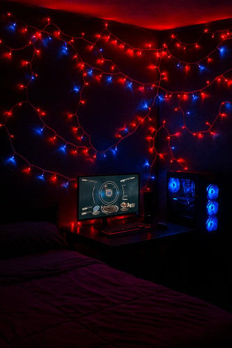 ریسه نوری سوزنی ۲۱متری رنگ آبی اناری ریموت دار