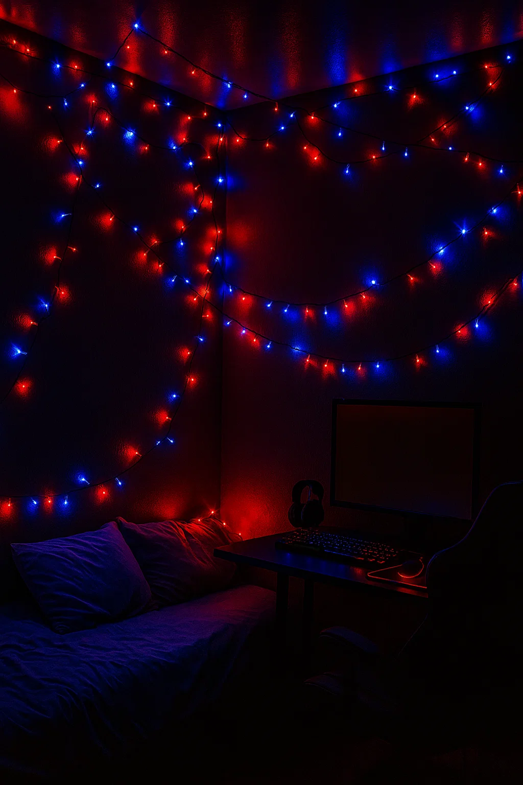 ریسه نوری سوزنی ۲۱متری رنگ آبی اناری ریموت دار